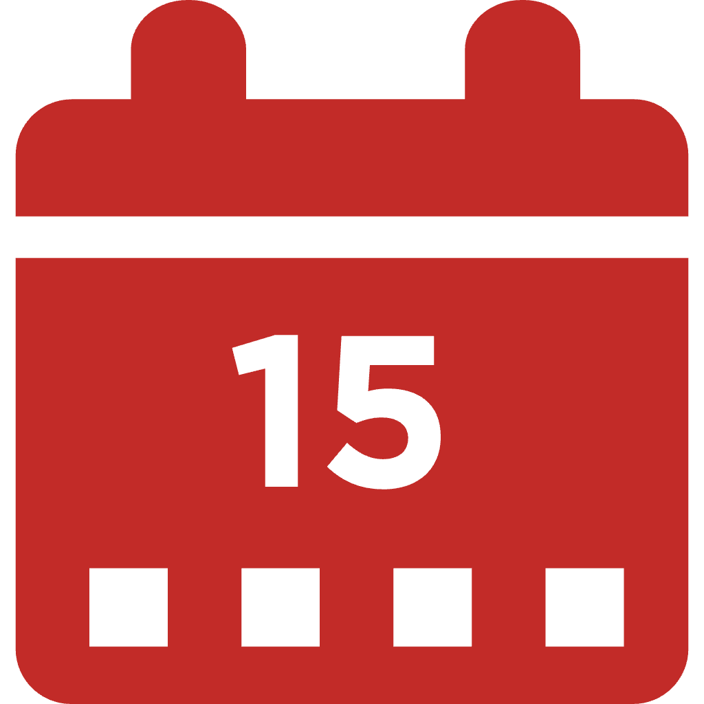 Red calendar icon with 15 on it
